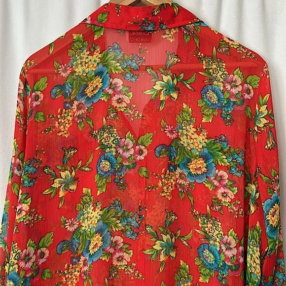 Linea by Louis Dell’Olio Orange Floral Long Sleeve Blouse Shirt Top **Size XL** - Picture 4 of 5